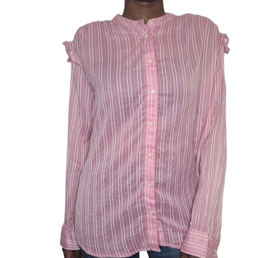 Joe Fresh Red and White Striped Button Down Blouse